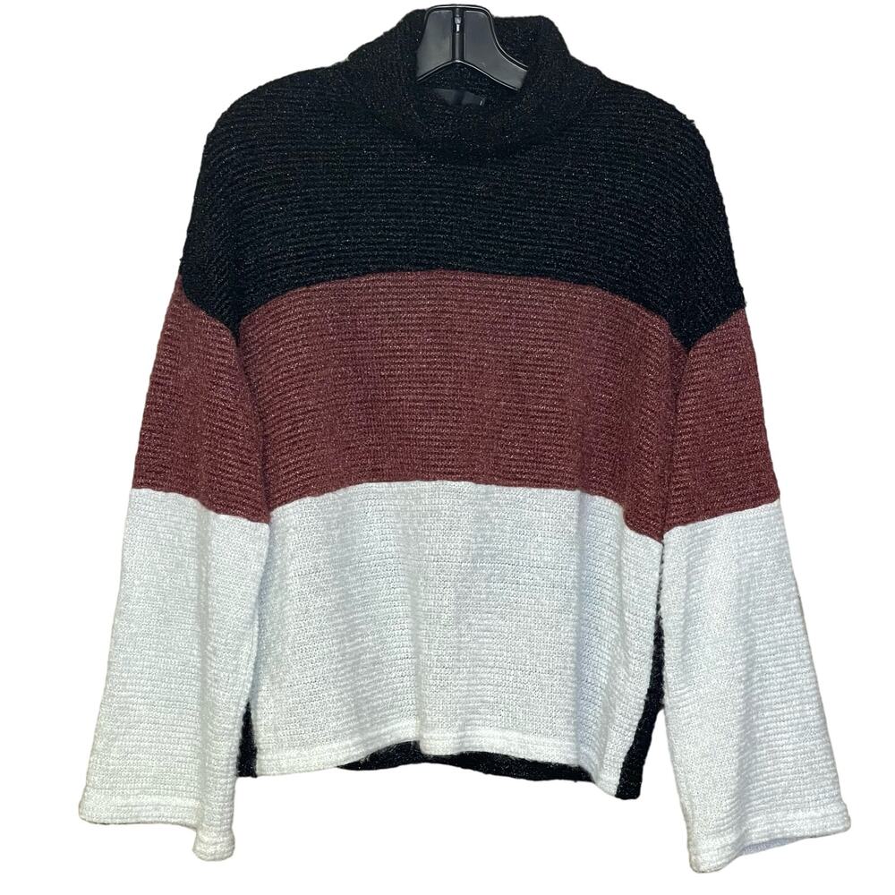 SHEIN long sleeve sweater black brown white high neck colorblock M